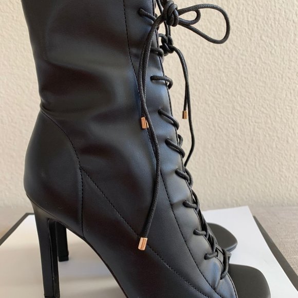 Black Lace up Peep Toe Bootie - Picture 5 of 6